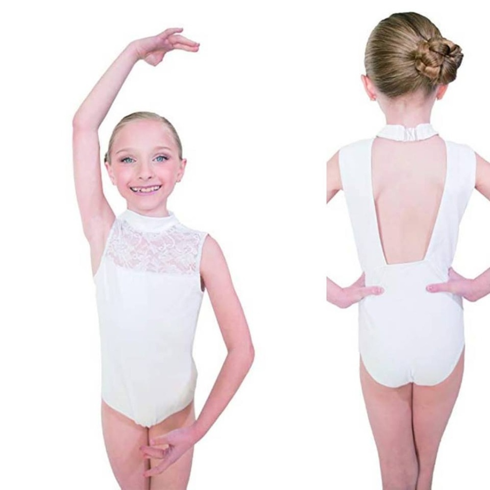 HDW Dancewear White Lace Turtleneck Leotard